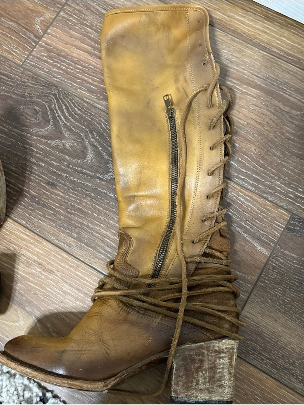 Freebird by Steven Coal Women's Tan Leather Lace-Up Knee High Boots Size 8